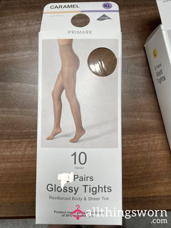 One Pair. Worn 24 Hours Ladies Caramel Glossy Cabin Crew Tights Primark