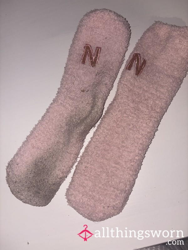 One Year Old Pink, Dirty  Fluffy Socks 🧦