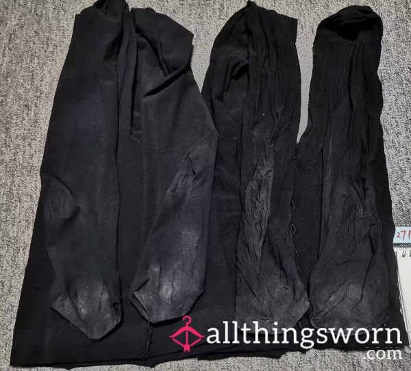 Opaque Tights With Visible Sweat Stains.