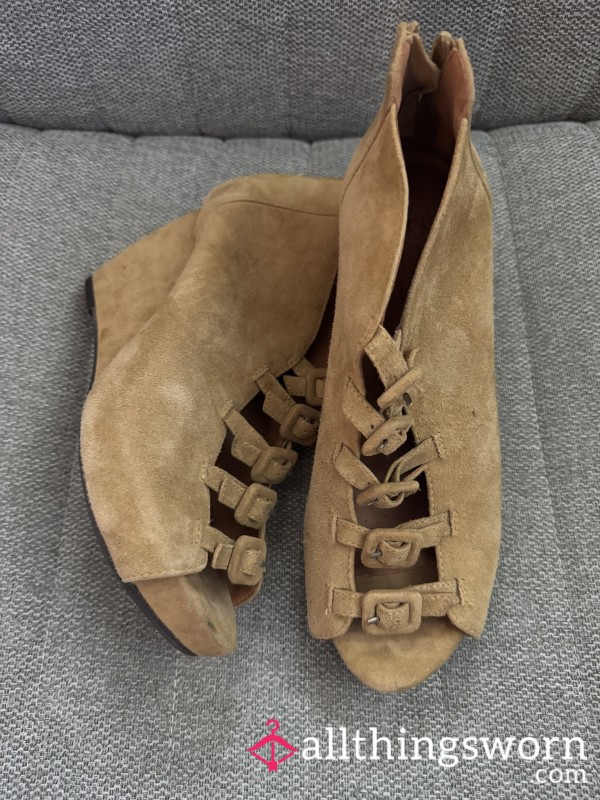 Open Toe Suede Wedge Booties