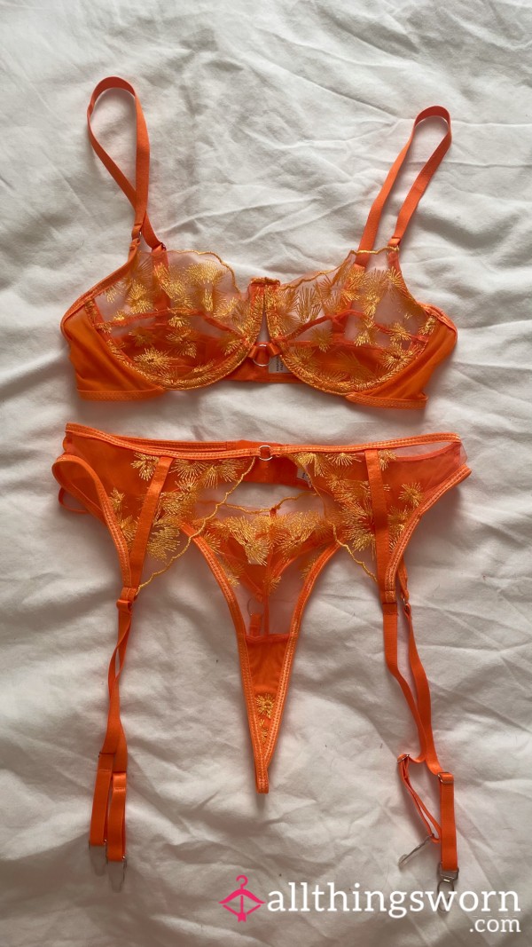 Orange 3 Piece Lingerie Set