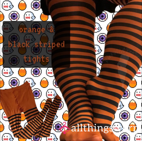 Orange & Black Striped Tights - Includes 2-Day Wear & U.S. Shipping