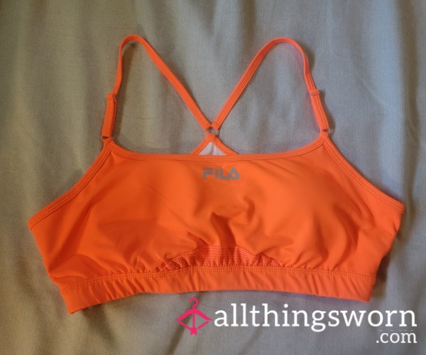 Orange Fila Running Sports Bra - Size Large - Adjustable Straps - Built In Cups