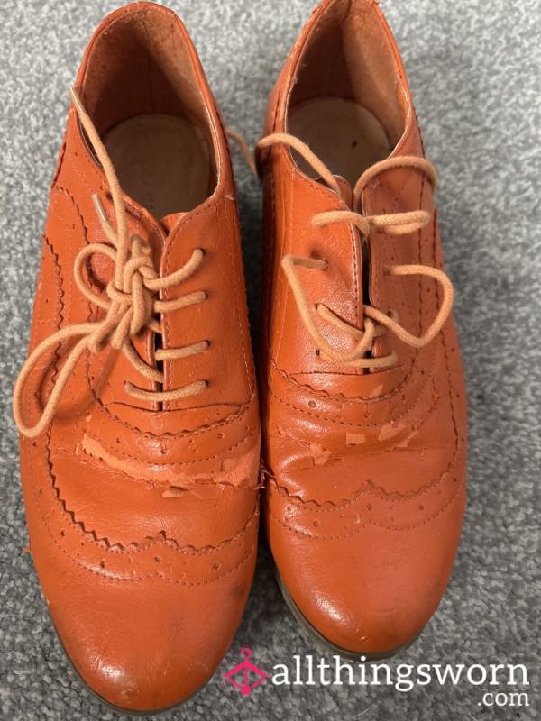 Orange Flat Shoes With Laces