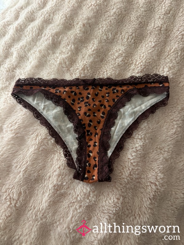 🐆 Orange Leopard Print Cotton + Lace Thong Panties SALE $ 13
