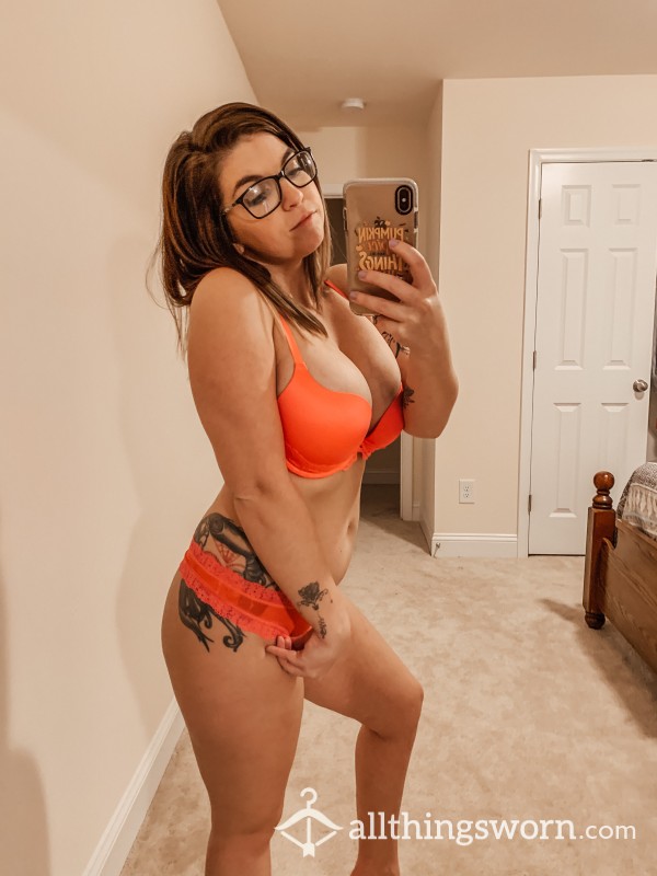 Orange Lingerie And Nude Photo Set
