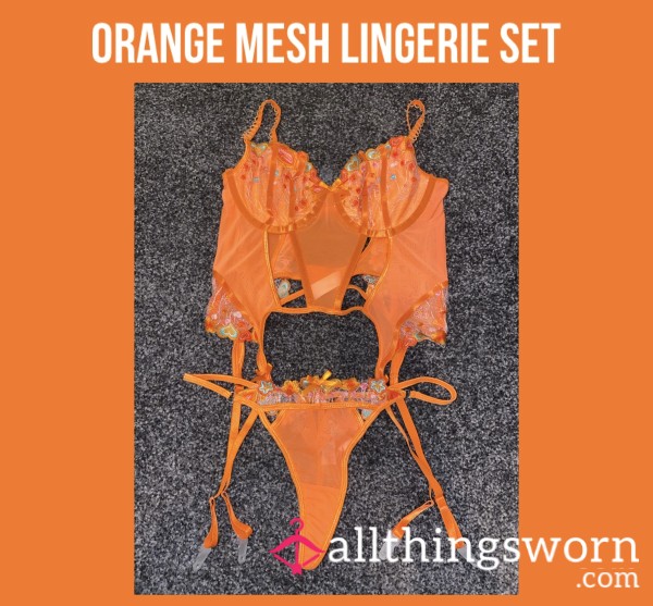 Orange Mesh Lingerie Set🧡