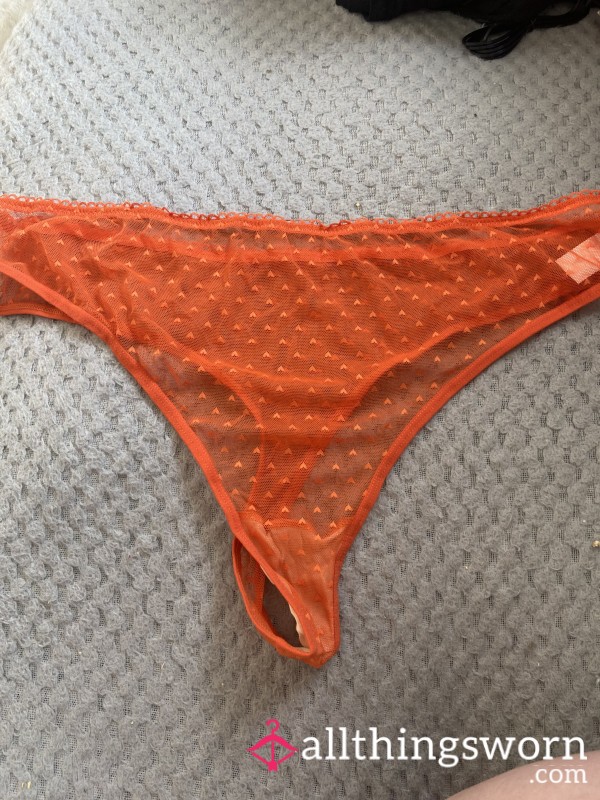 Orange Mesh Thongs With Spots