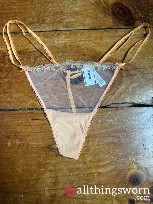 🧡🍊Orange Mesh W/ Citrus Detail Dbl Strong Side G-String, XXL, VS
