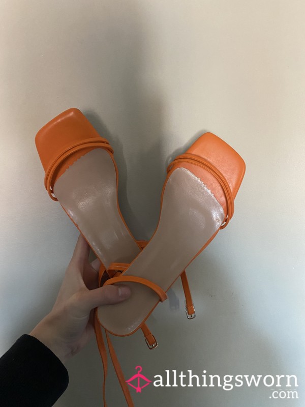Orange Open-Toe Small Chunky Heels – Bright & Bold Statement Shoes ✨