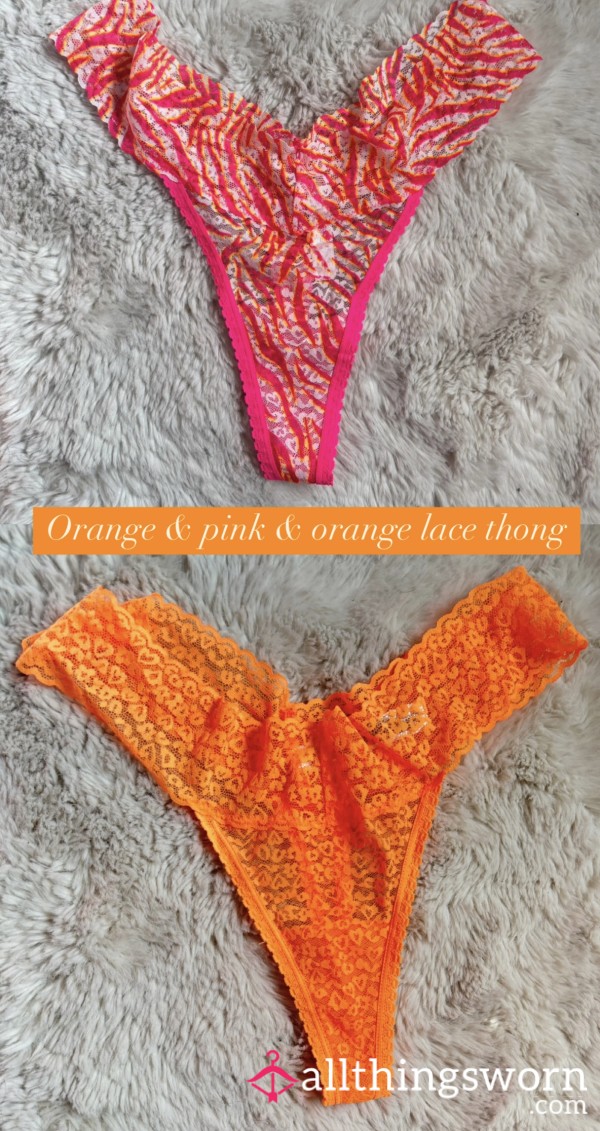 Orange & Pink Lace Thongs
