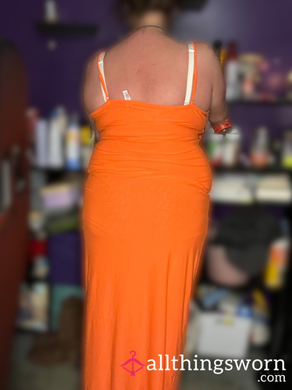 Orange Spaghetti Strap Dress Full Length