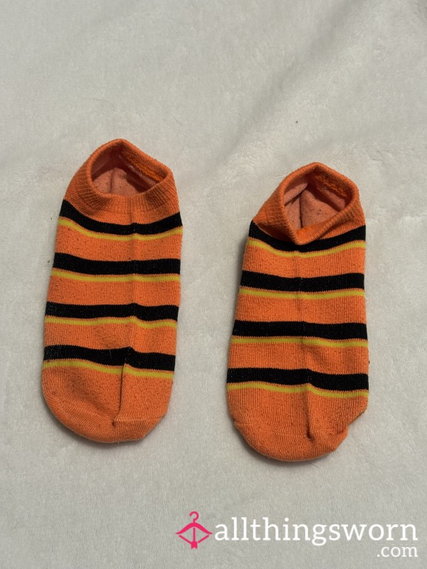 Orange Striped Ankle Socks