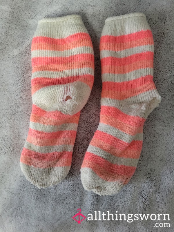 Orange & White Striped Fluffy Socks