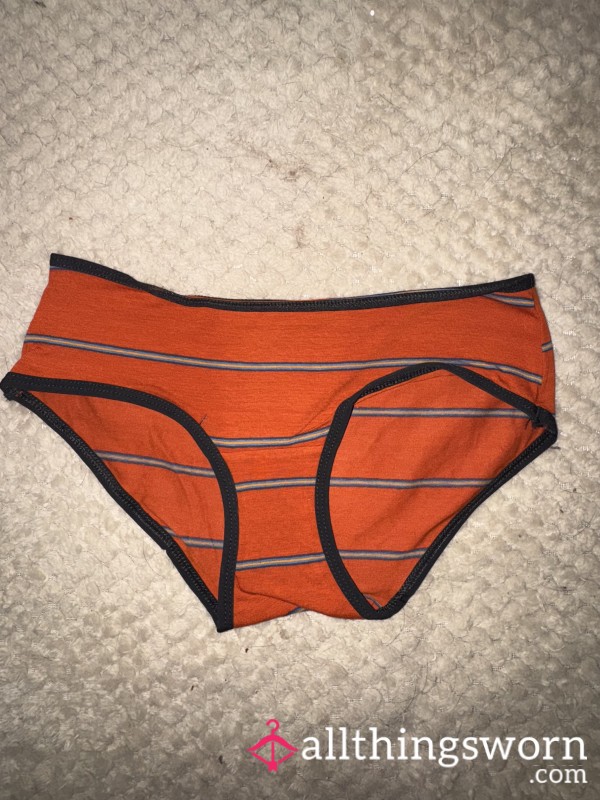 Orange With Blue Stripes Cotton Full-back Panties