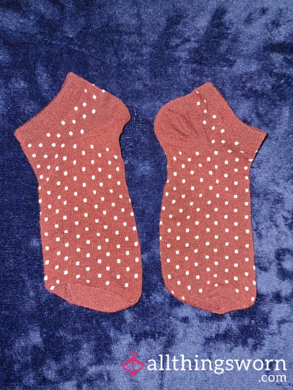 Orange/White Polka Dot Print Ankle Socks