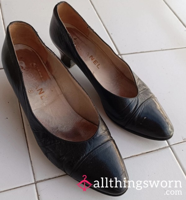 Original Chanel Uniform Hotel Heels(my Favorite😍🥰)🥵😍🥵Wellworn|Designer|Smelly|Dirty|Leather