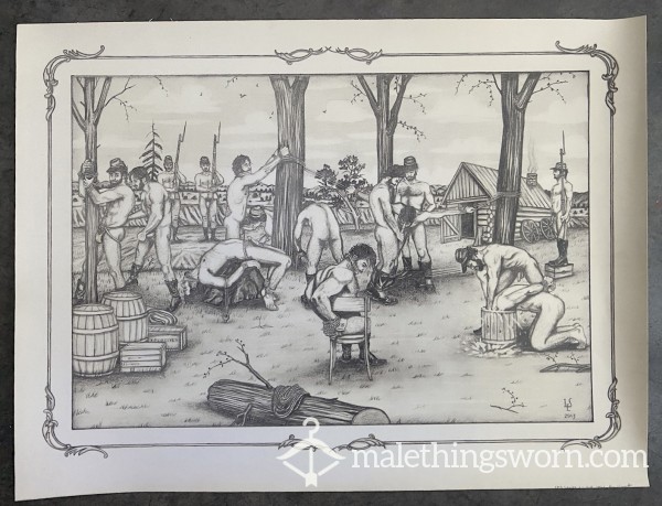 Print Soldiers Vintage Pencil Erotic Drawing