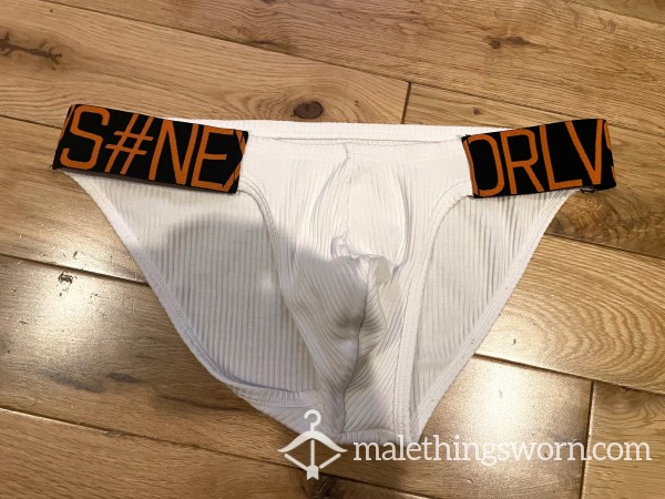 Orlvs Menswear Ribbed White Tanga Briefs (L) Ready To Be Customised For You!