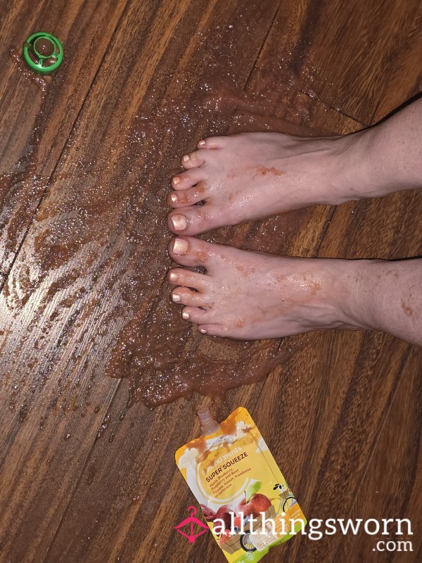 Over 2 Minute Apple Sauce Foot Smooshing Video