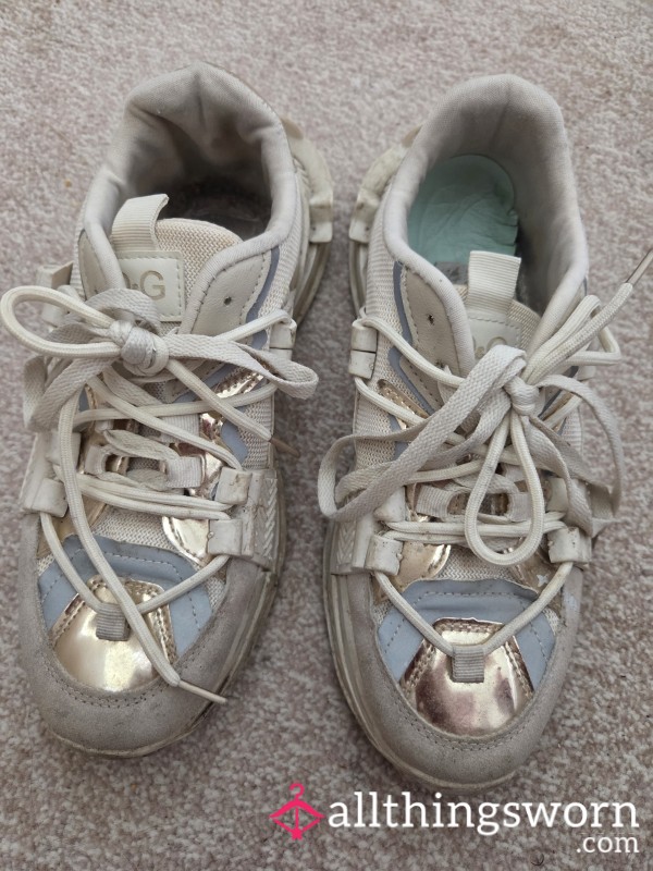 Overly Well Worn Cream And Gold Trainers