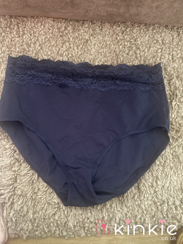 Own My Navy Cotton Full Back Panties With A Lace Trim