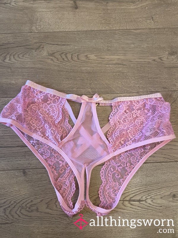 Own My Pink Lace Crotchless Panties