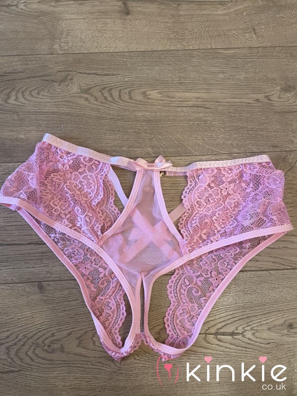 Own My Pink Lace Crotchless Pants