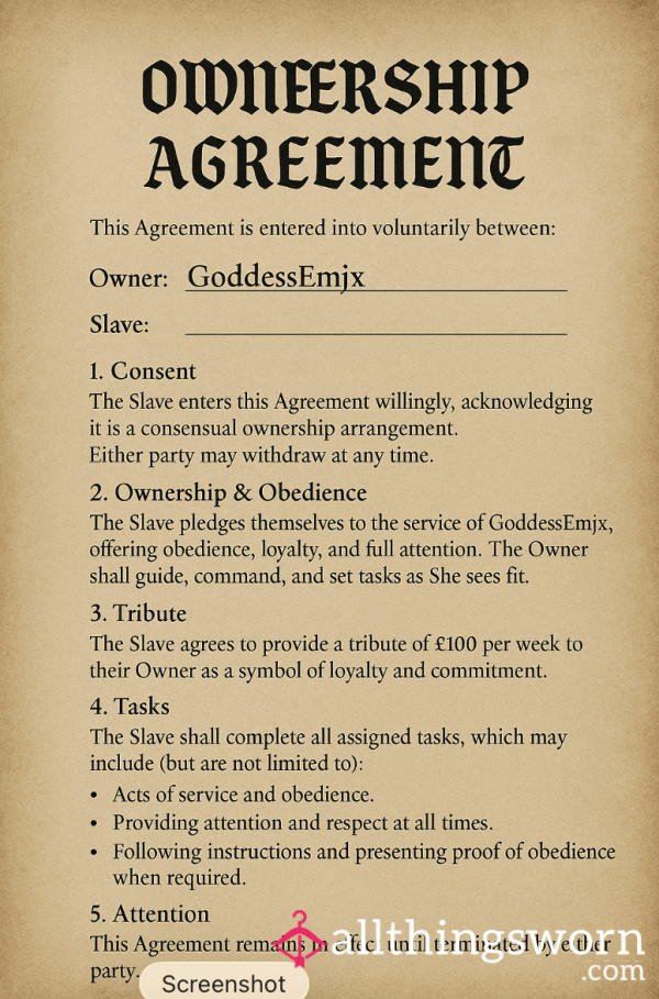 Ownership Agreement: Surrender To Me. YOUR Devotion. MY Command