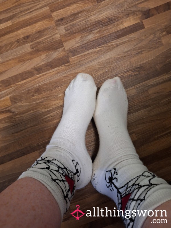 Pair Of Halloween Heart Socks Worn For 2 Days And Have Very Sweaty Feet, Who Will Get The Pleasure Of Buying Them