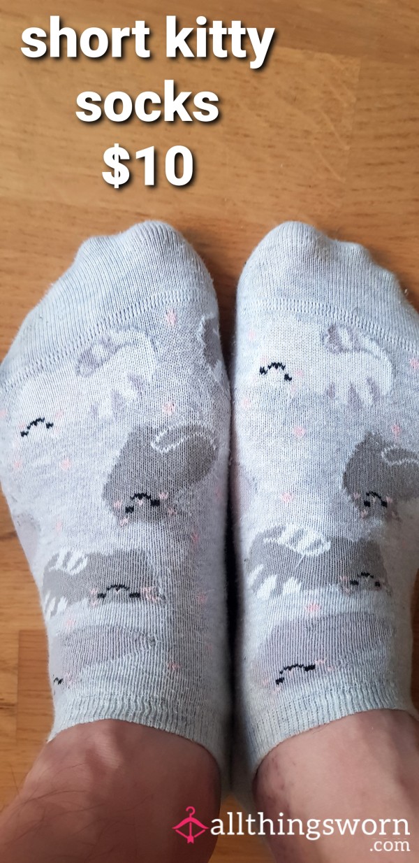 Pair Of Short Grey Kitty Socks