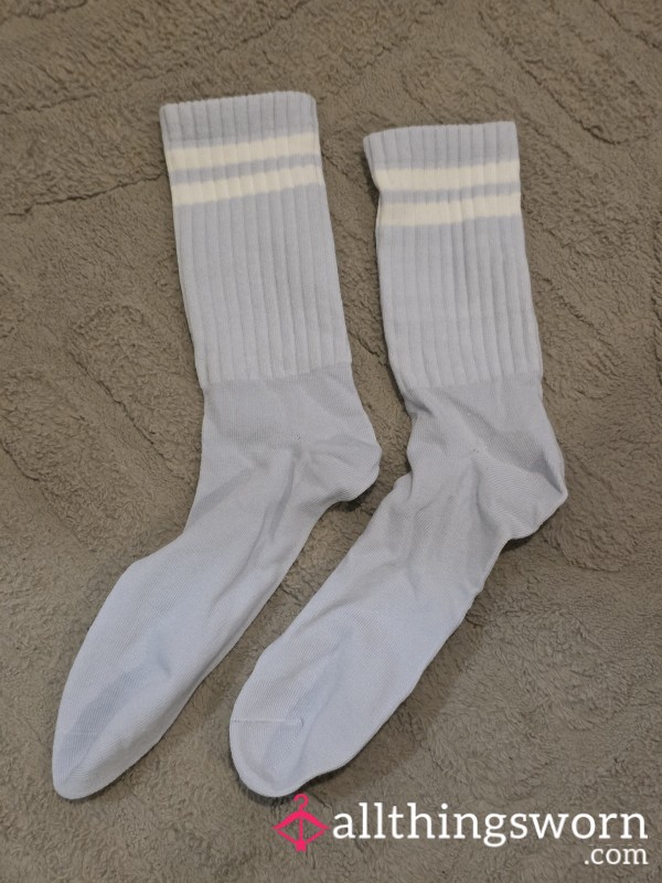 Pale Blue White Stripe Socks.