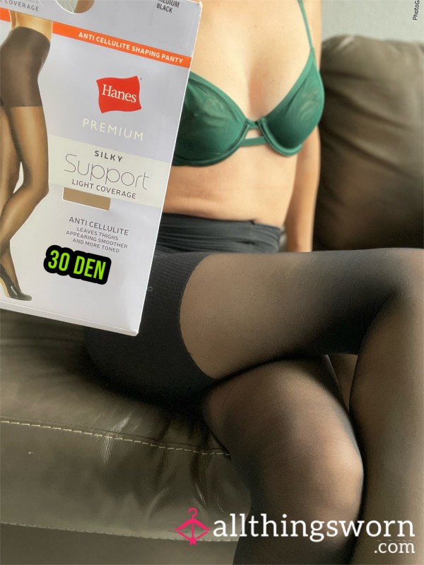 Pantyhose: 30 Den Black Hanes
