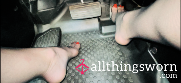 Sheer Black Pantyhose Pedal Pushing Top View