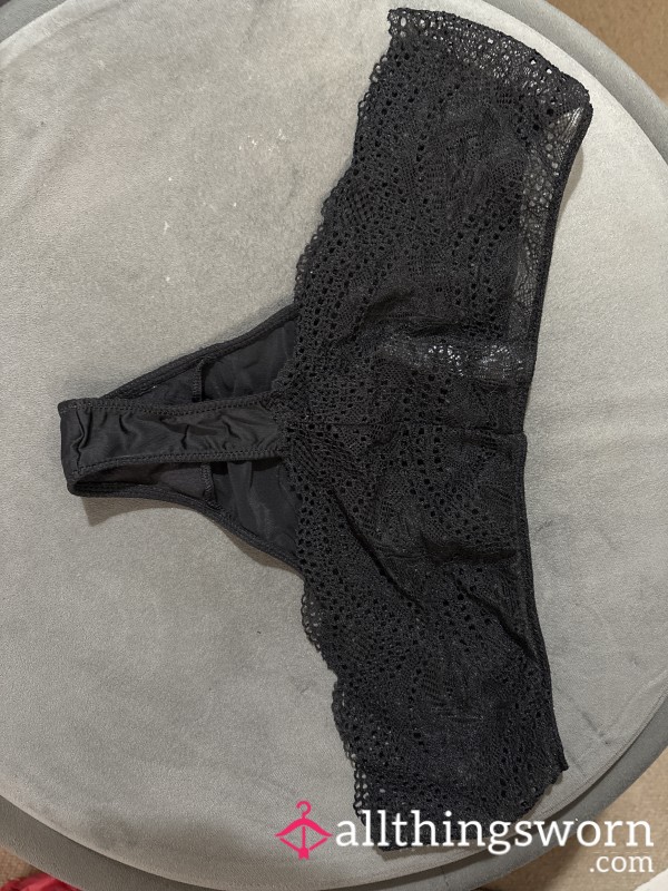 Part Lace, Part Nylon Black Thong Which Has Been Worn For One Day