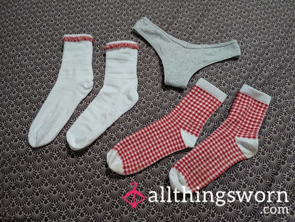 Past  Ankle Socks With Gift G-string  Included  Well Loved 😻 Worn For 2 Days Wear Smells Like Rainbow Bubblegum Hehe