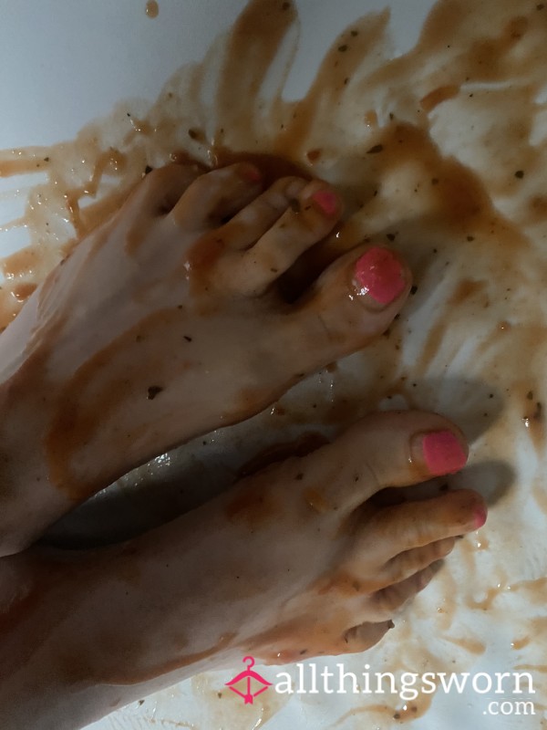 Pasta Sauce Pour And Foot Play