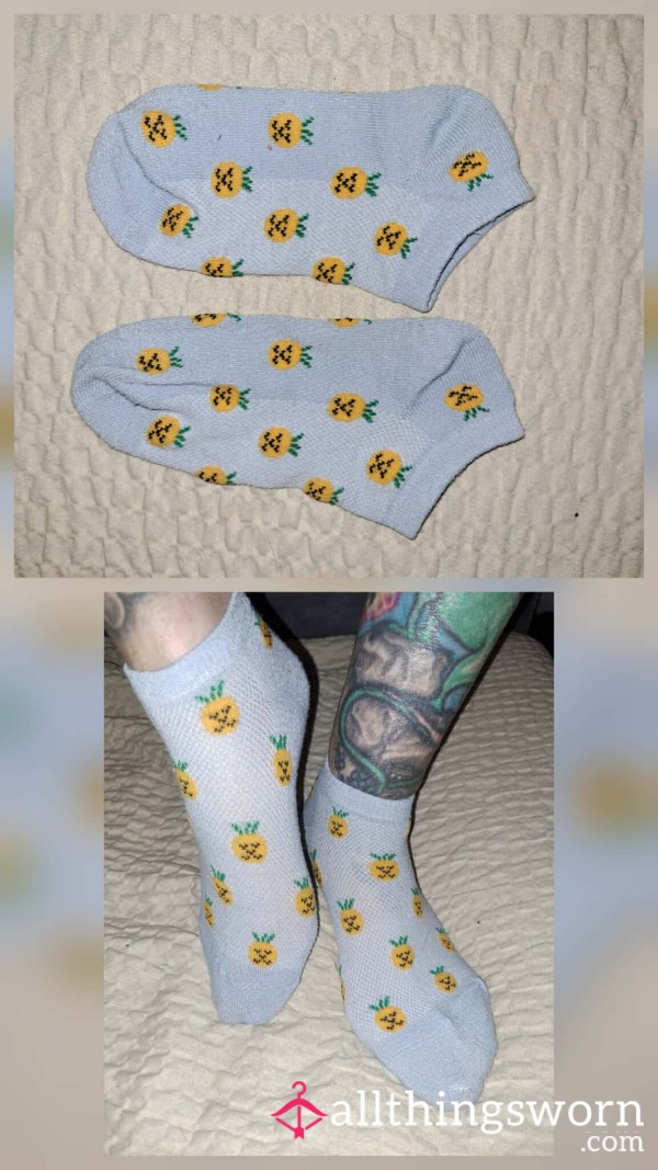 Pastel Blue Pineapple Ankle Socks