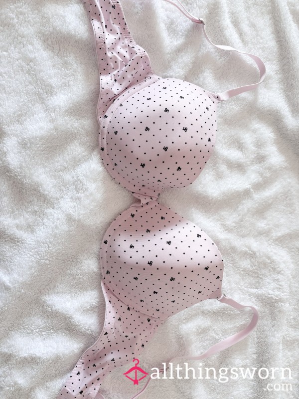 Pastel Pink Bra With Little Black Bows 🩷