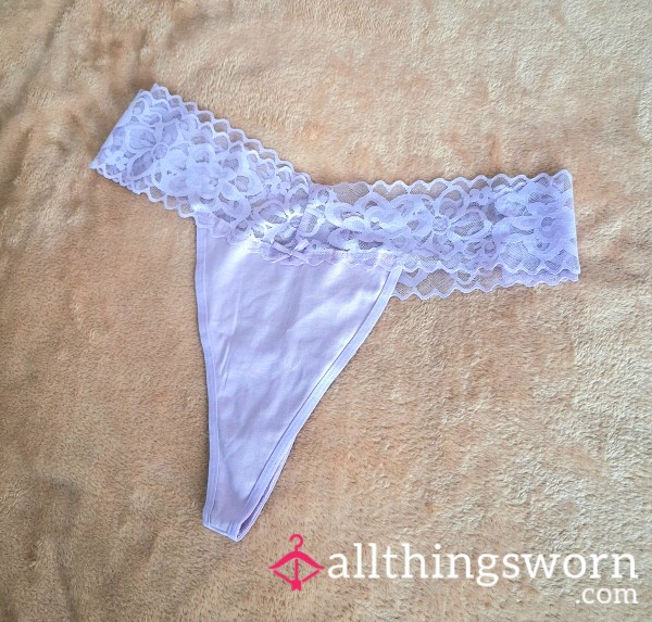 Pastel Purple Lace Detail Cotton Thong | 24 Hour Wear & Custom Add Ons 💜