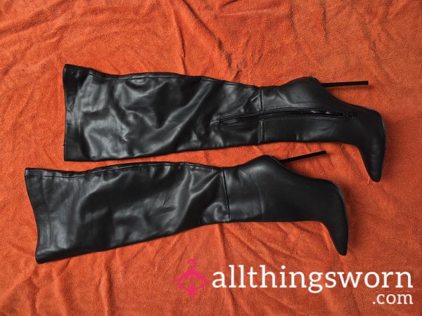 Patent Thigh High Stiletto Boots, Worn To Where I Wanted To Be Seen