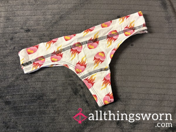 Patterned Flaming Heart Thong, XS Low-rise
