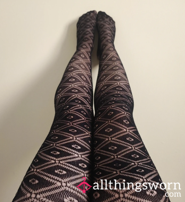 Patterned Lace Tights - Worn