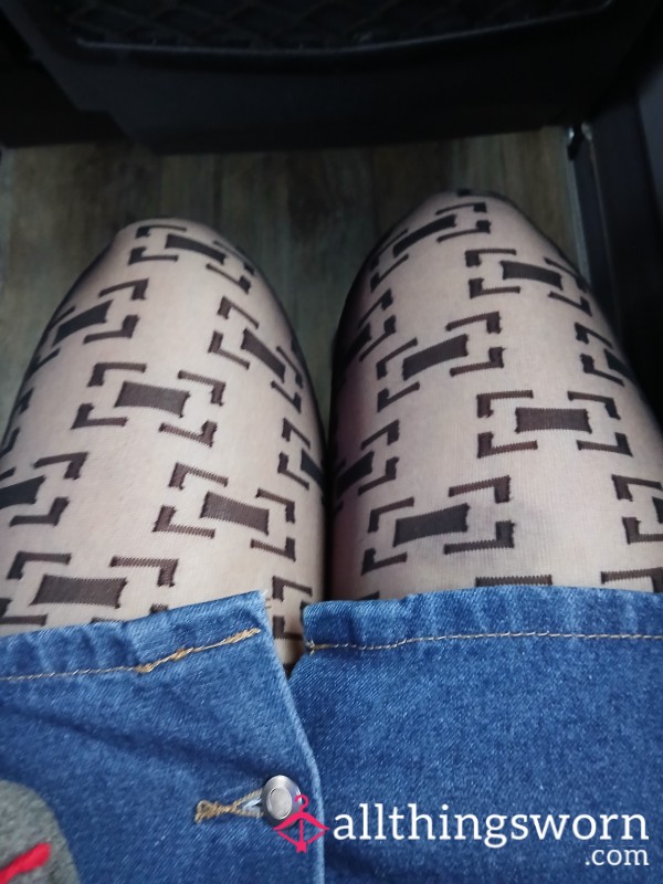 Patterned Semi-sheer Black Tights - Snag Tights Size D