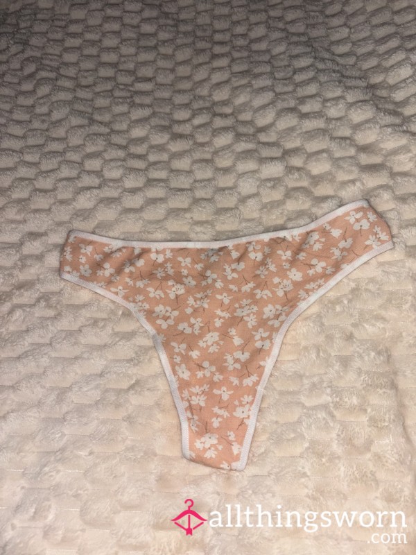 Peach Flor*l Cotton Thong