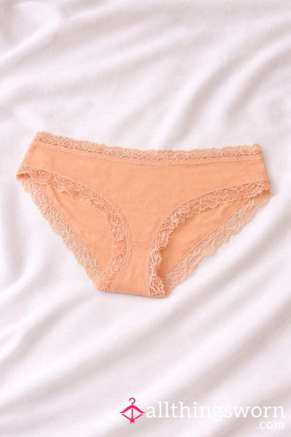 Peach Full Coverage Cotton W/ Lace Trim