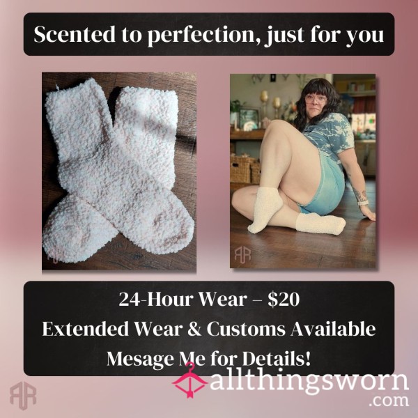 Worn Peach Fuzzy Socks – 24HR Soft, Stinky, & Soaked In Sweet Scent
