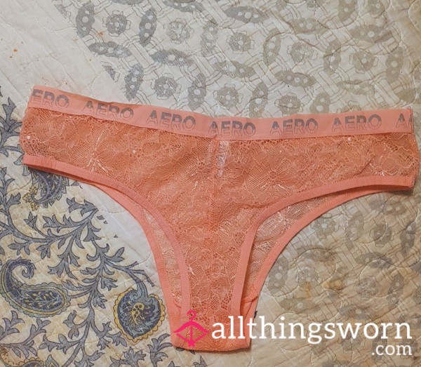 Peach Lace Thong Panties – Soft, Feminine & Beautifully Worn