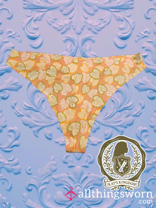 Peach Monstera Leaf Print Super Smooth Cheekboss Thong