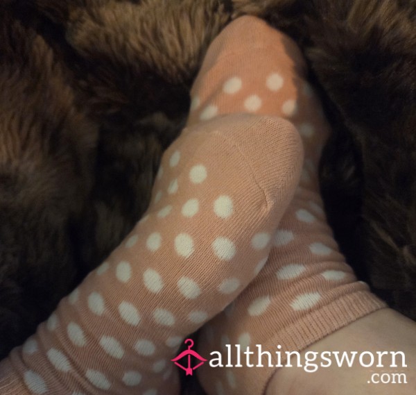 Peach Socks White Polkadots